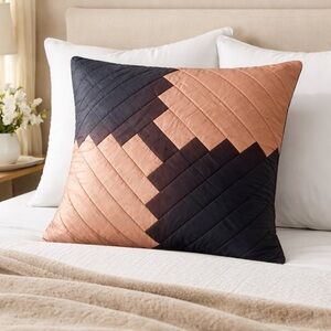 Black And Orange Design Silk Euro Sham With Black Back And Zipper NEW